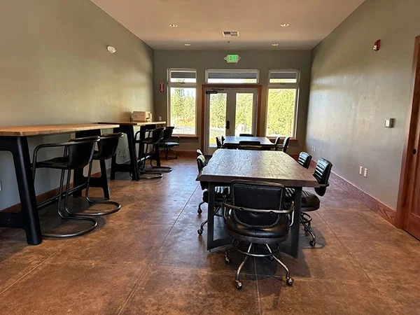 Meeting tables and work seating in the business center at Grass Valley RV Resort