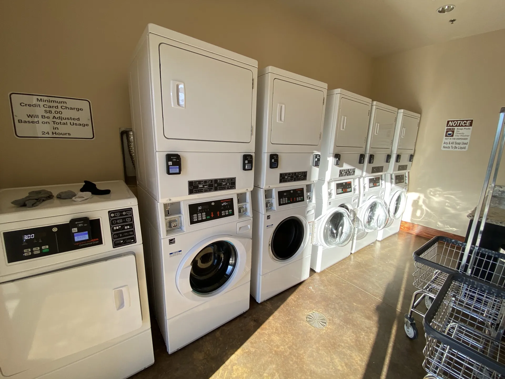 Clean modern laundry room at Grass Valley RV Resort