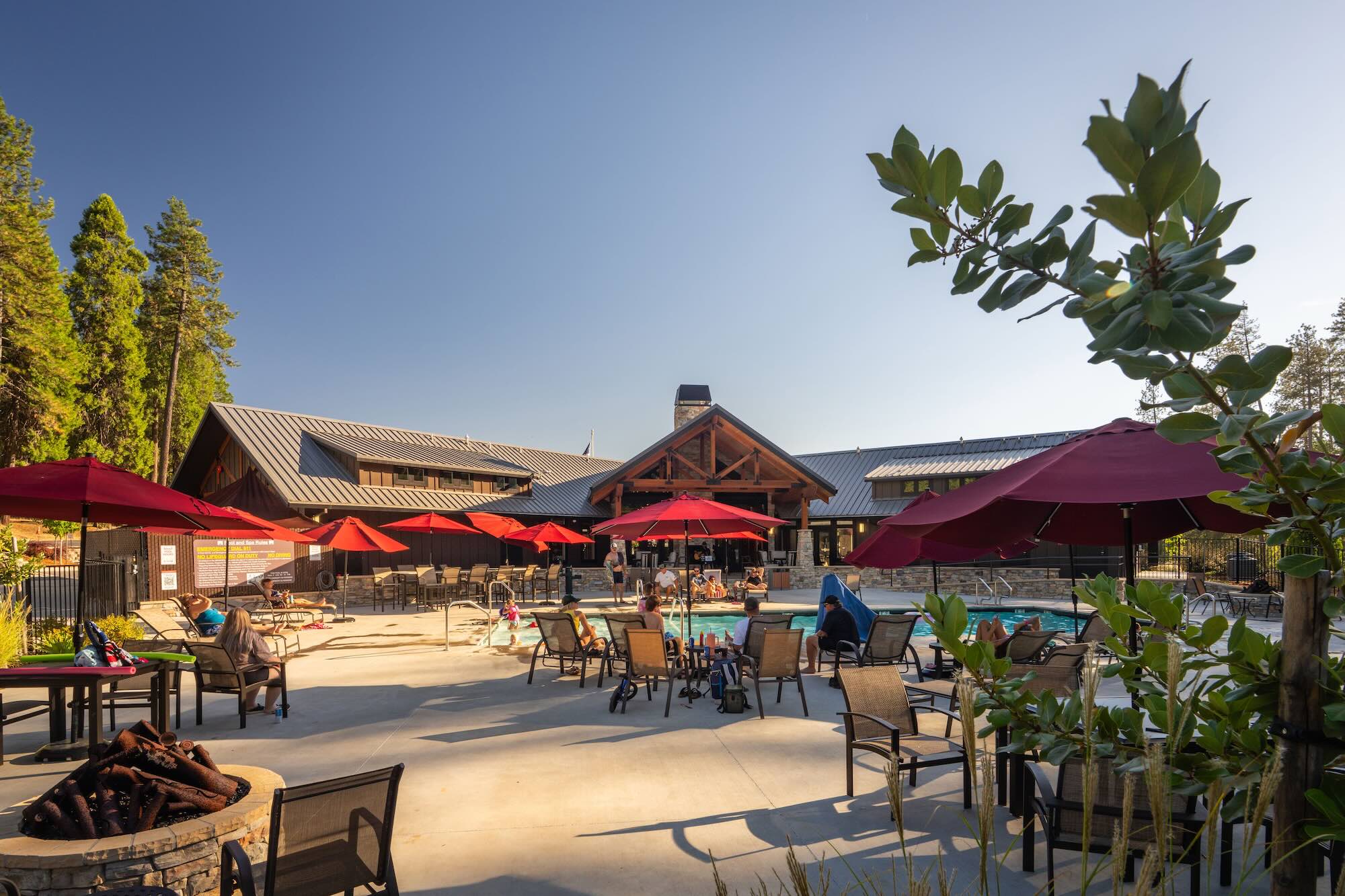 Pool patio and lodge at Grass Valley RV Resort