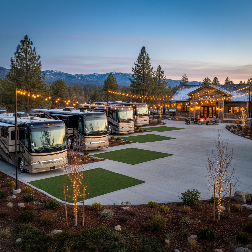 Grass Valley RV Resort with RVs parked at full-hookup sites in Northern California